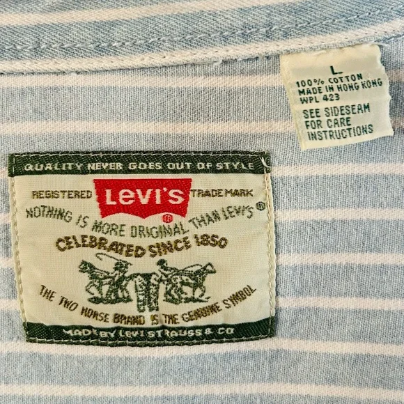 Vintage Levi's 1990s Striped Chambray Denim Long Sleeve Shirt, size XL FLAW - Picture 9 of 11